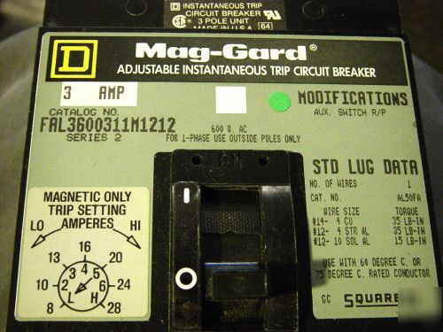 FAL3600311M1212 mag-gard square (d) 600V@50/60HZ 3P 3A