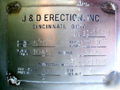 1045 gal. j&d erection stainless steel tank (20702)