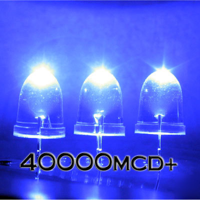 Blue led set of 100 super bright 10MM 40000MCD+ f/r