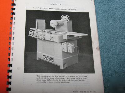  norton type s-3 suface grinder operating parts manual