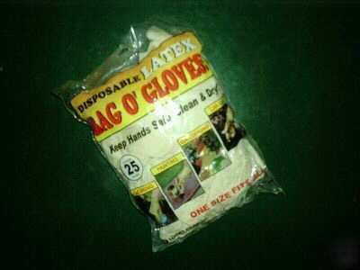 3 bags of 25 disposable latex gloves one size fits all