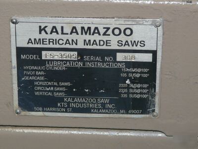Kalamazoo FS350SA semi automatic ferrous cold saw 
