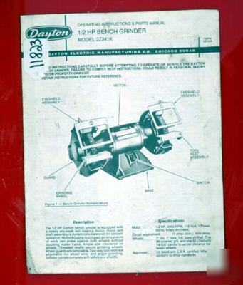 Dayton instruction & part manual 1/2 hp bench grinder: