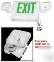Lot of 6 green combo led exit & emergency signs lights 