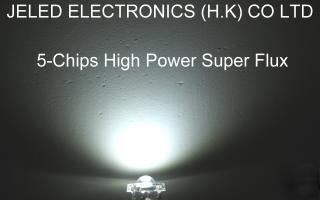 1000PCS 5MM 5-chips white superflux led 100MA 45KMCD fs