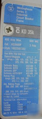 Cutler hammer thermal magnetic breaker KD3400F 400A 