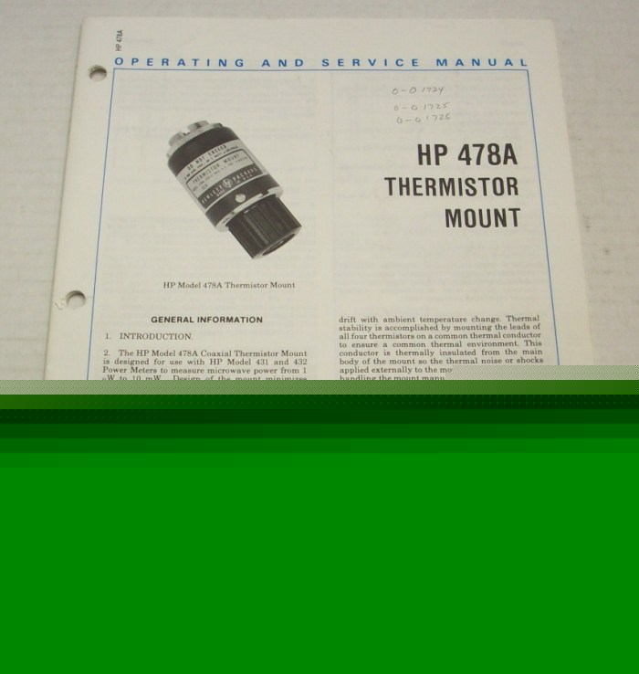 Hp 478A thermistor mount operating and service manual