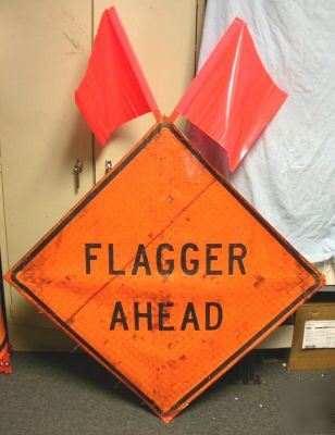 Roll up road sign - flagger ahead 36