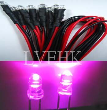 500P 12VDC prewired super bright 3MM pink led 10,000MCD