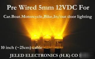 20XYELLOW wide viewing 5MM led set 25CM pre wired 12VDC