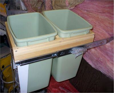 Wood pull-out waste container, any size double 35 qrt 