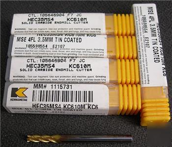 5 kennametal HEC35MS4 3.5MM tin carbide end mills 