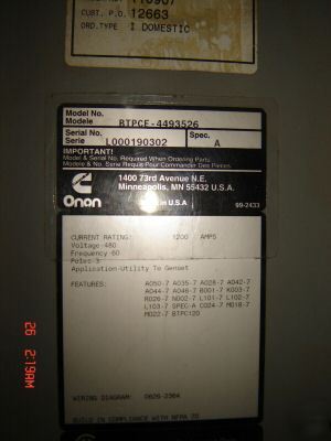 New for sale 1 3000 amp onan transfer switch