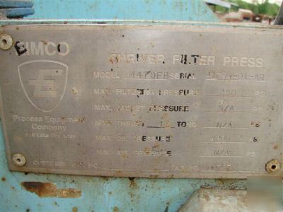 Eimco/shriver 2 cuft filter press,manual hydraulic.